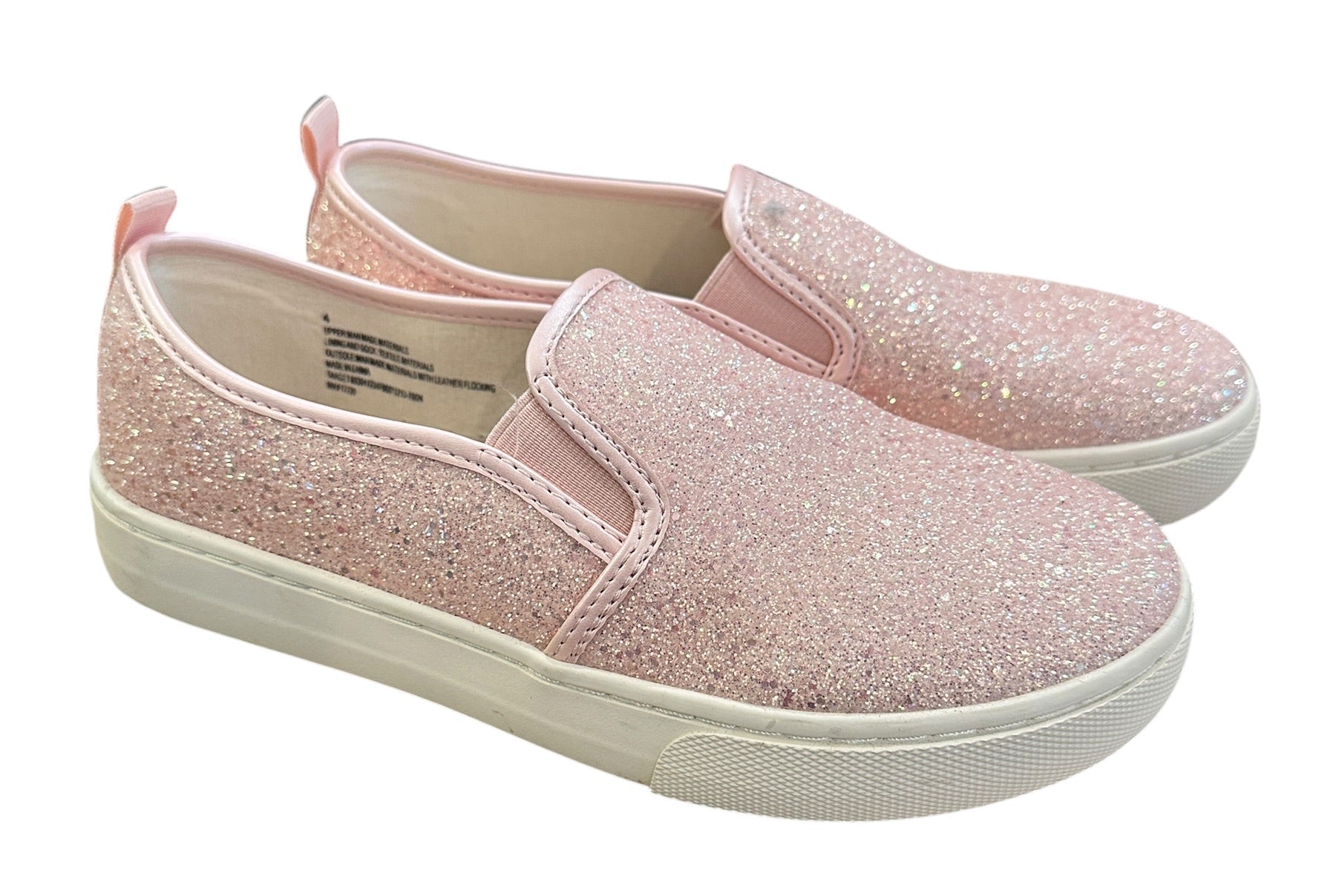 Youth Size 4 - Cat & Jack Pink Sparkle Slip-On Canvas Sneakers