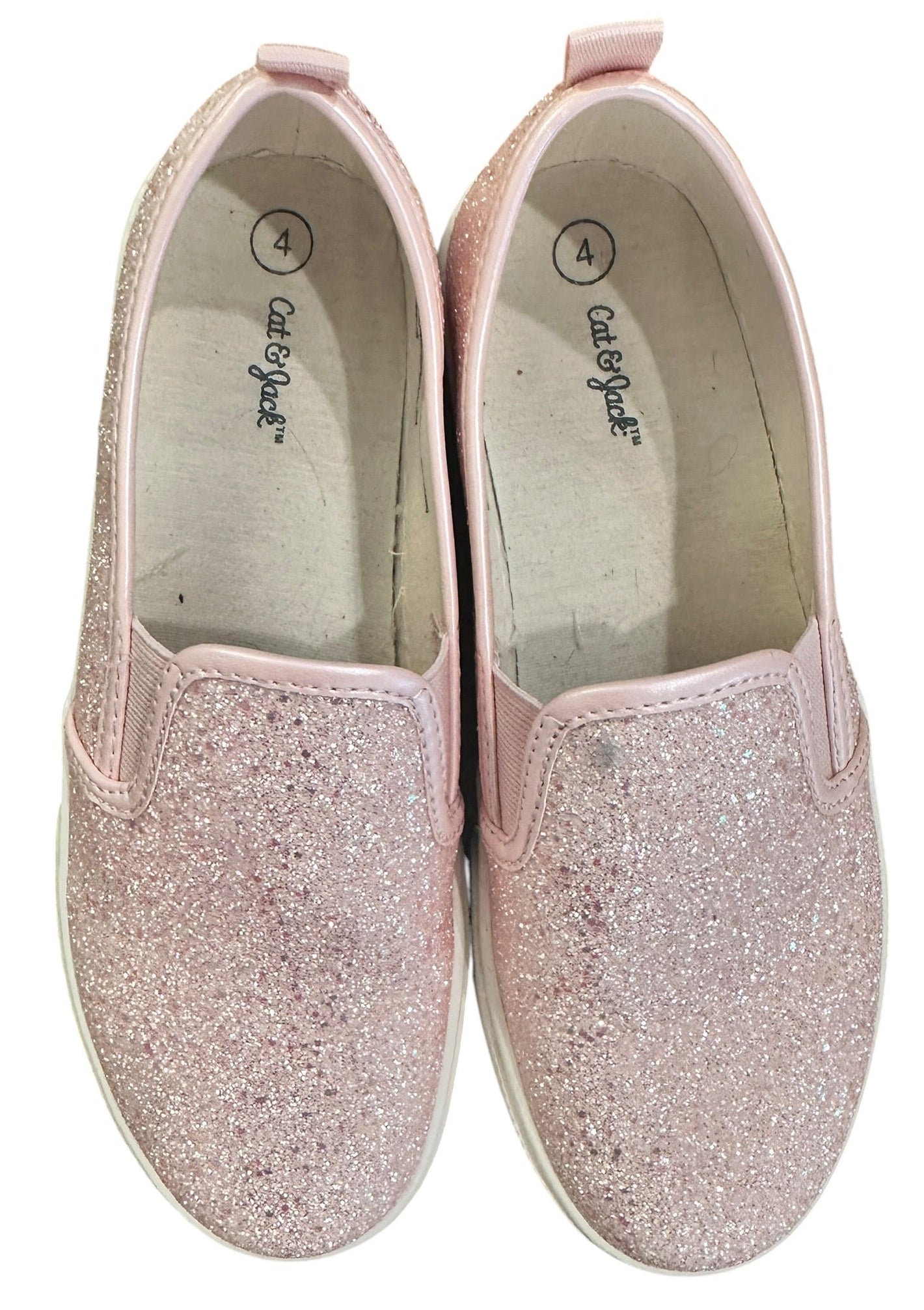 Youth Size 4 - Cat & Jack Pink Sparkle Slip-On Canvas Sneakers