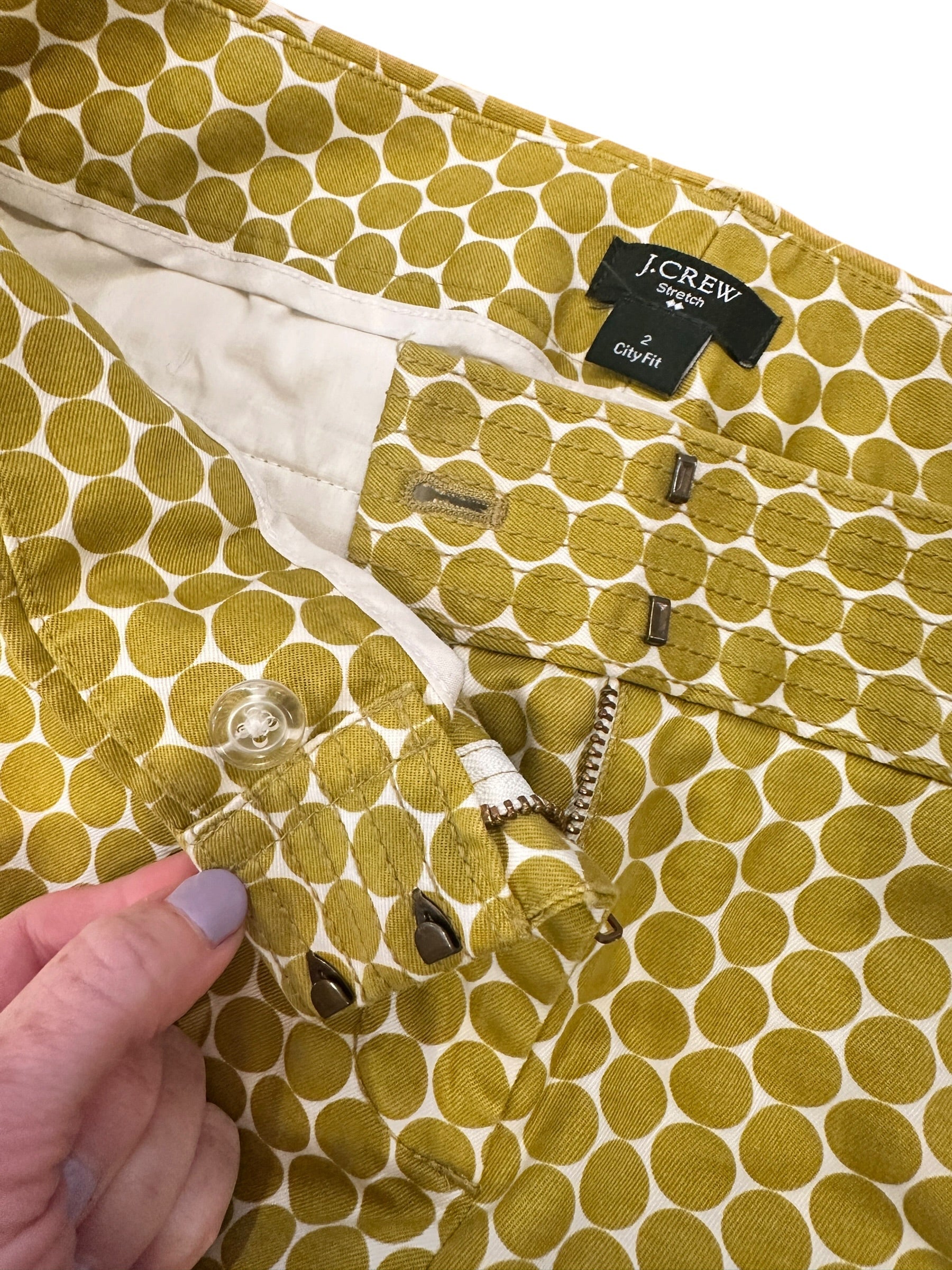 Size 2 - J. Crew Olive Green Dot Pants, City Fit