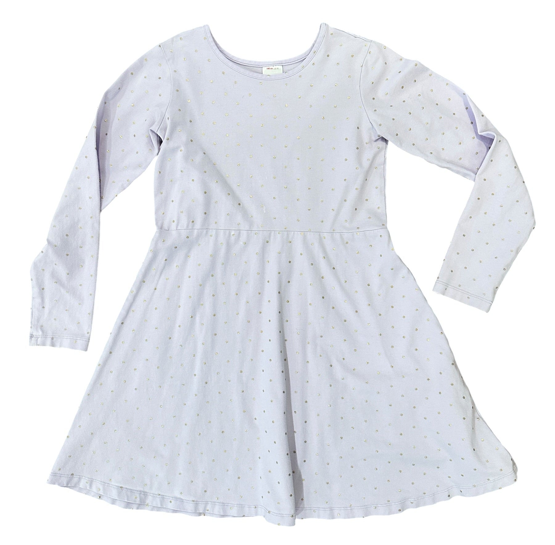 Youth Size 10 - Hanna Andersson Purple and Gold Polka Dot Long Sleeve Dress