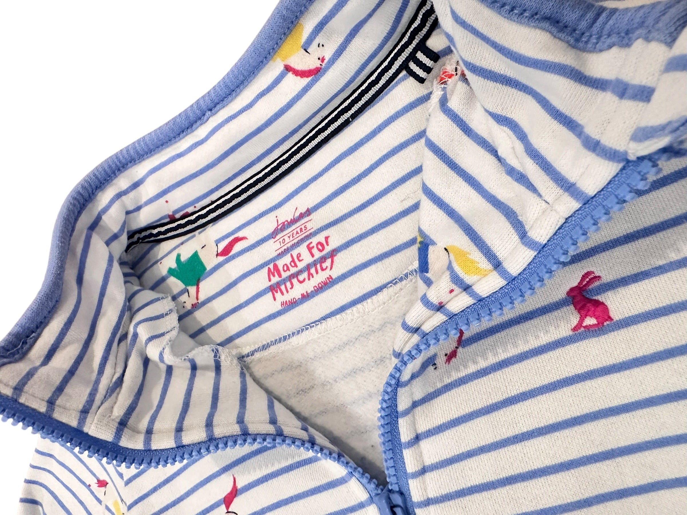 Youth Size 10 - Joules Made for Mischief Horse and Stripe Zip Pullover