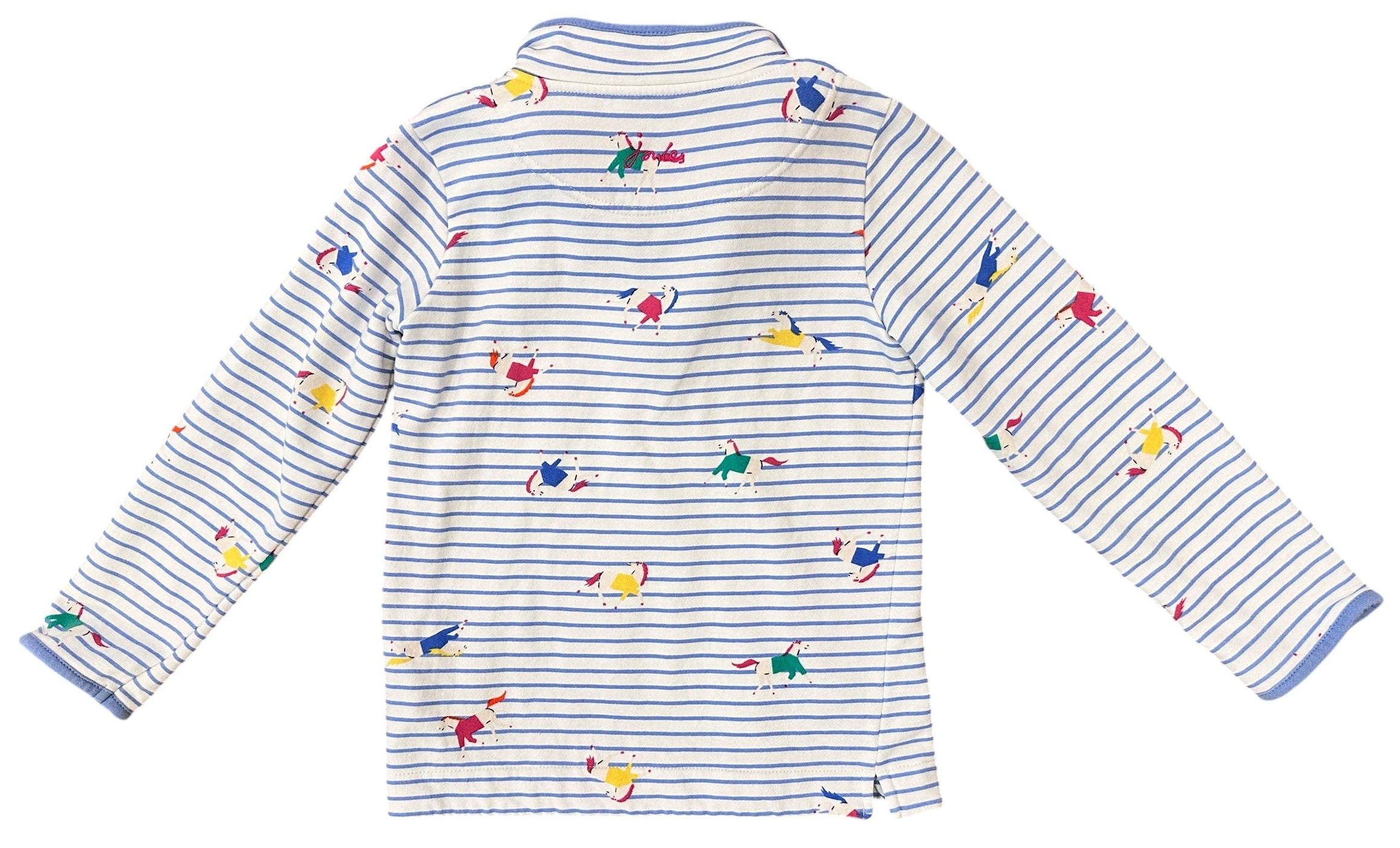 Youth Size 10 - Joules Made for Mischief Horse and Stripe Zip Pullover