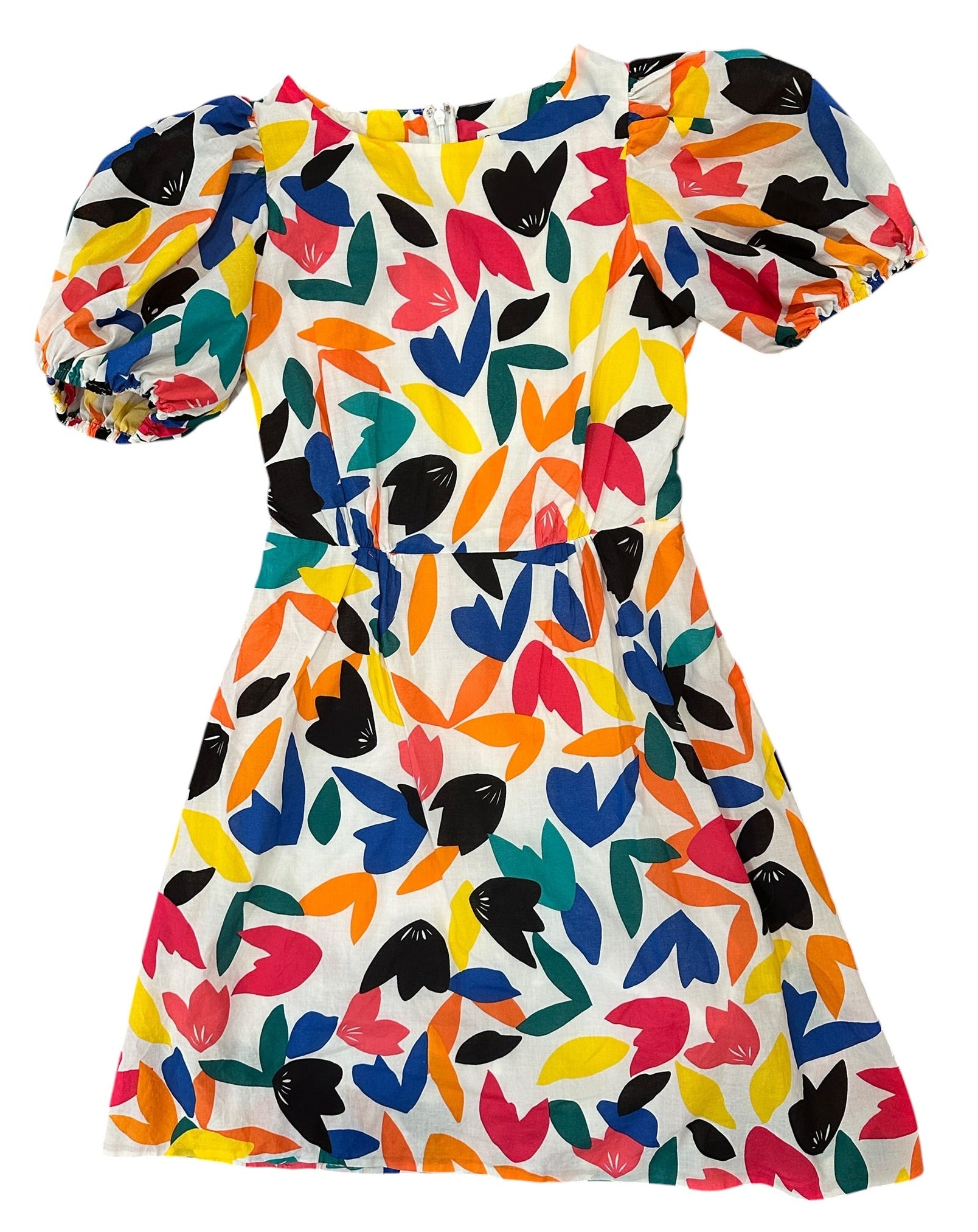 Size 2 - Calvin Klein Puffy Sleeve Colorful Dress