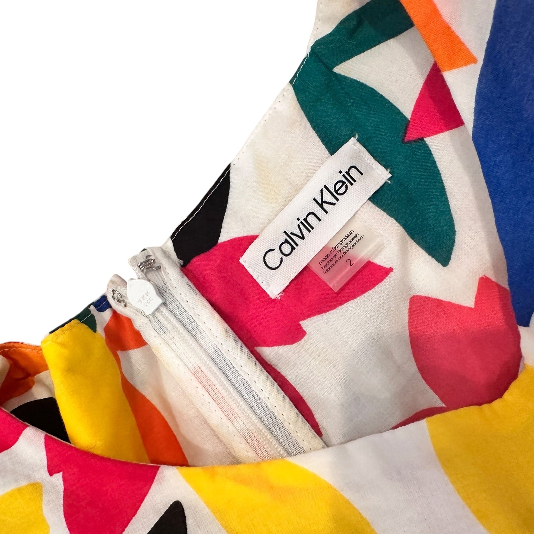 Size 2 - Calvin Klein Puffy Sleeve Colorful Dress