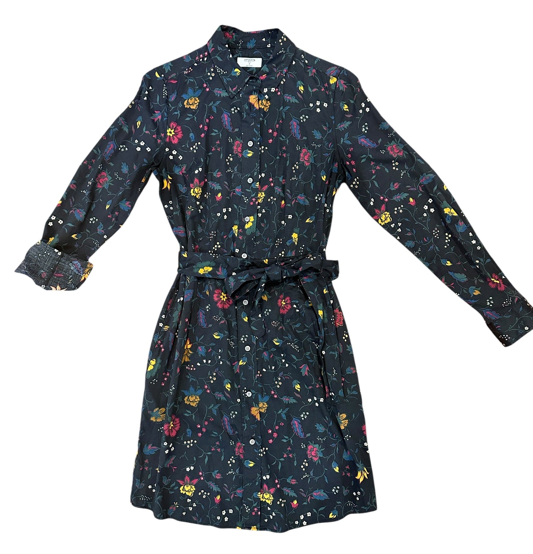 Size 4 - UntuckIt for Her Floral Button Down Blouse Dress with Pockets