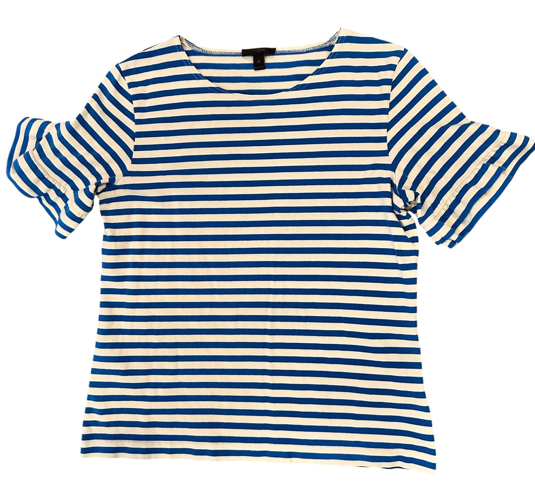 Size Medium - J. Crew Stripe Jersey Blouse with Ruffle Sleeve