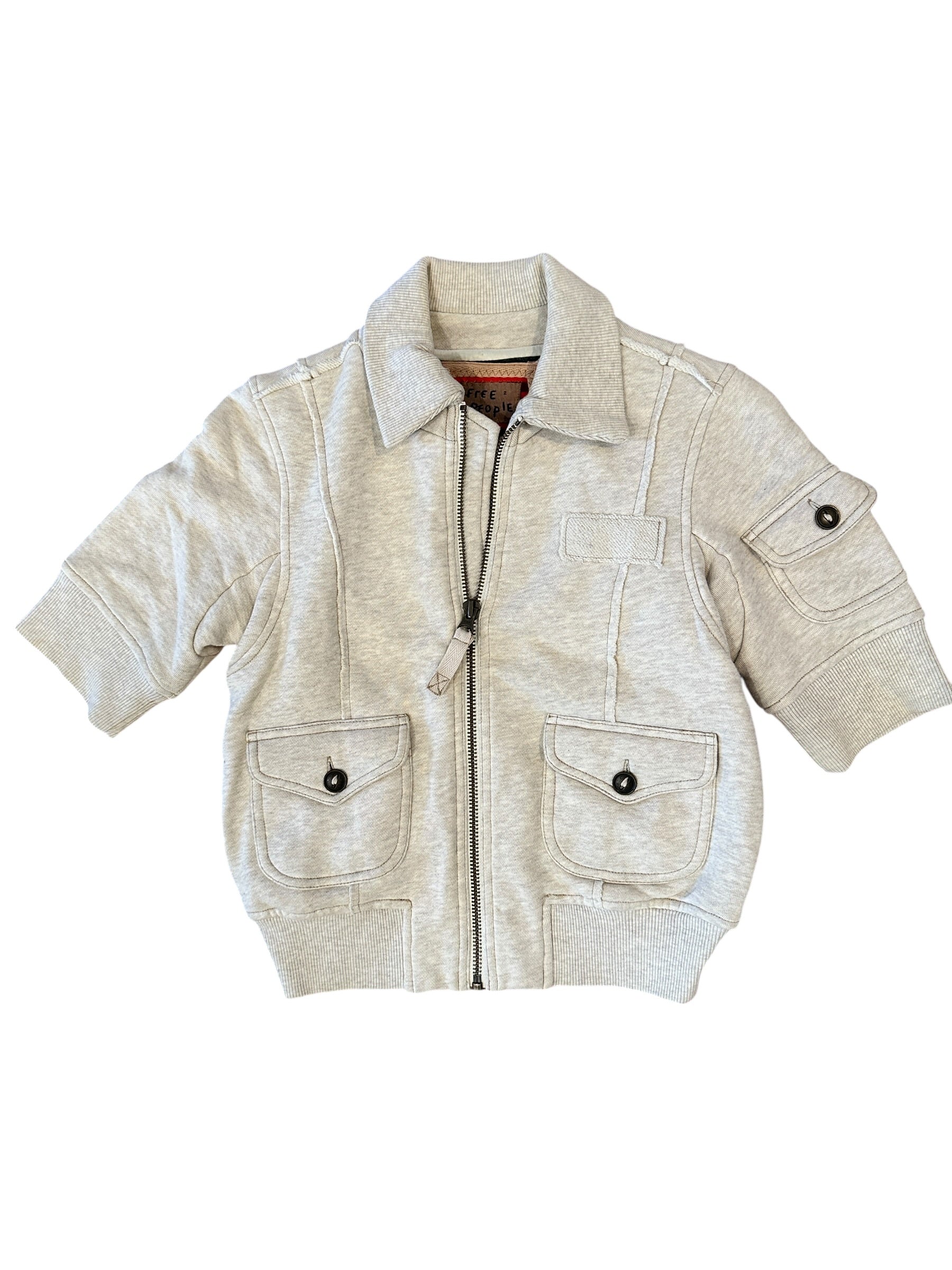 Free People Soft Knit Cream cropped zip-up jacket