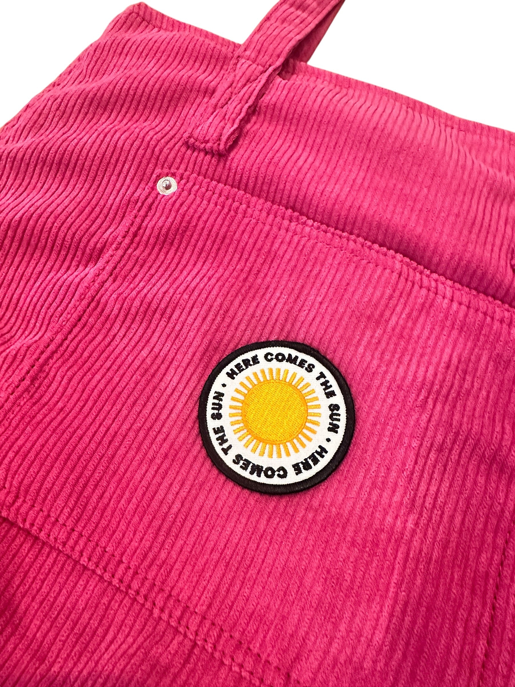 Pink Corduroy Shoulder Tote Bag with Patch