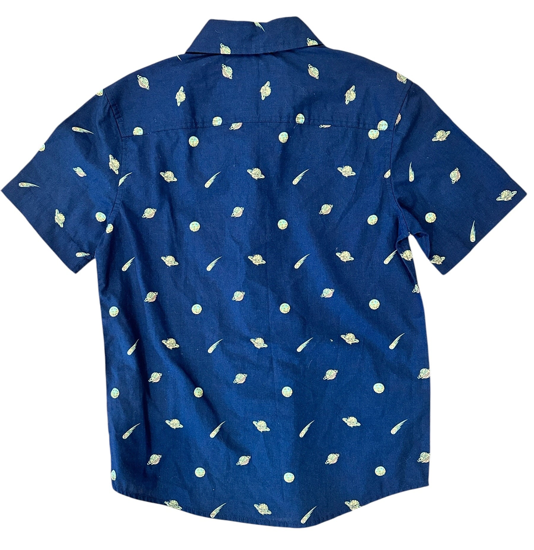 Youth Size Small - Urban Pipeline Space Theme Short Sleeve Button Down Shirt