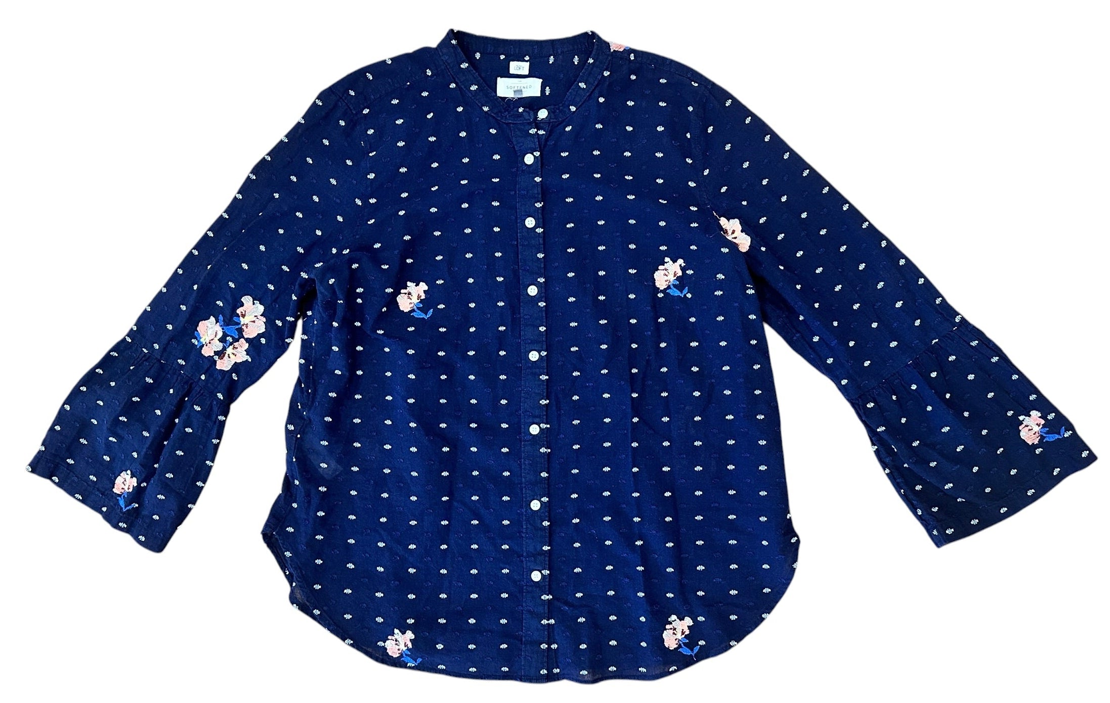 Size Large - LOFT Embroidered Long Sleeve Blouse