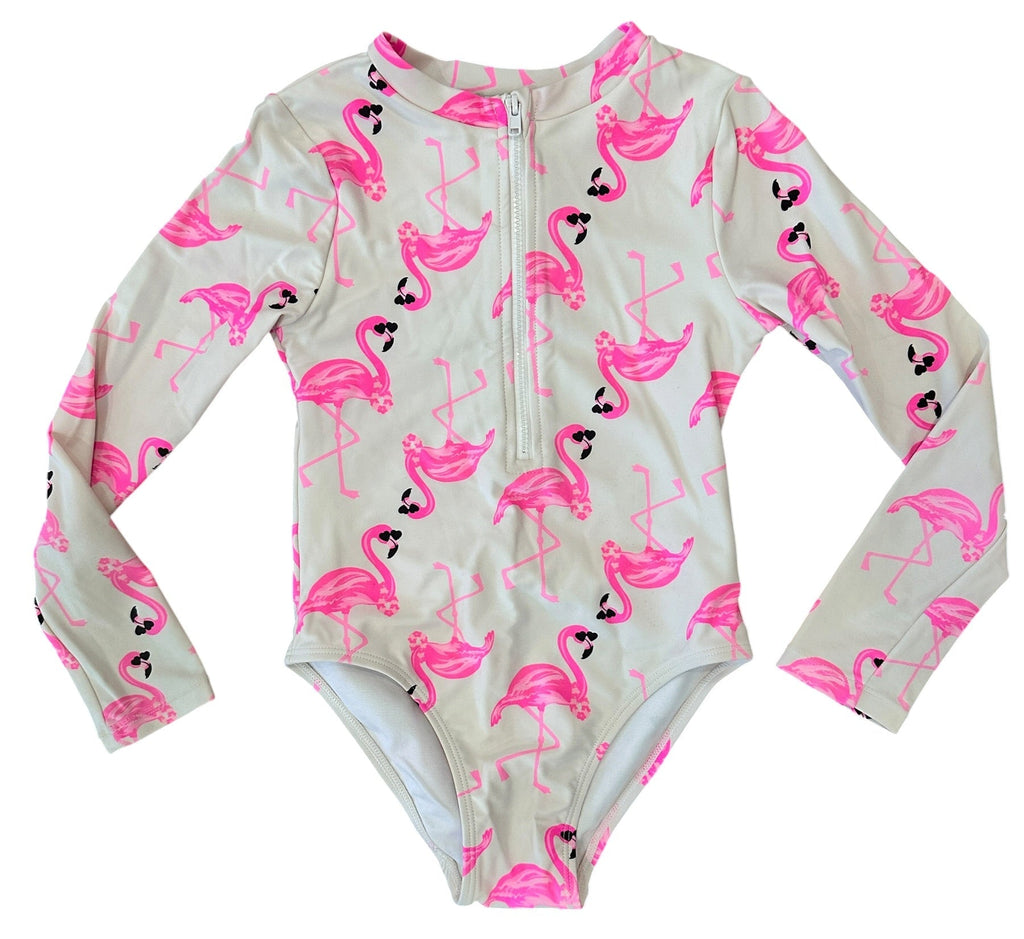 Youth Size 5 - Flapdoodles Long Sleeve Flamingo Swimsuit
