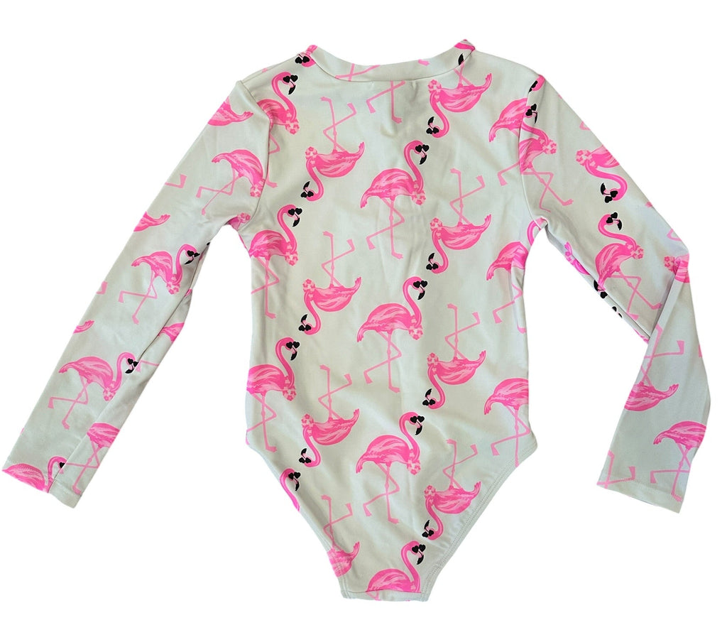Youth Size 5 - Flapdoodles Long Sleeve Flamingo Swimsuit